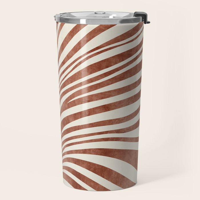Dark Terracotta Abstract Leaf Artwork Travel Mug Gallery Image 2