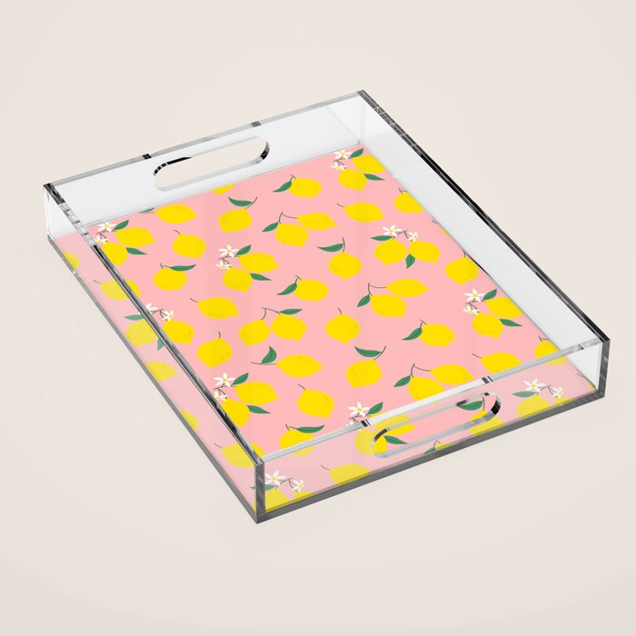 Vintage lemon fruit branch cartoon pattern Acrylic Tray Gallery Image 1