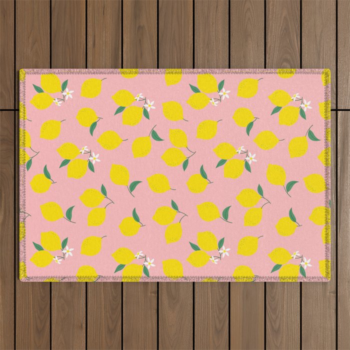 Vintage lemon fruit branch cartoon pattern Outdoor Rug Gallery Image 1