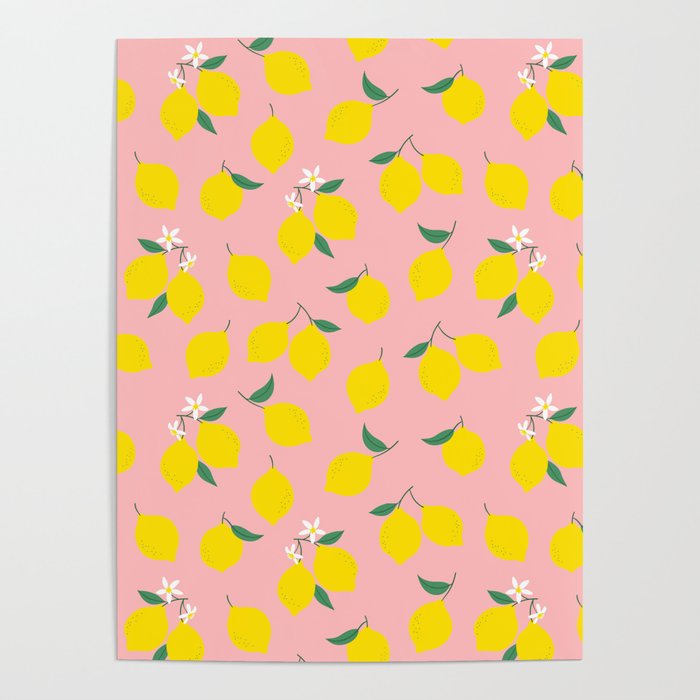 Vintage lemon fruit branch cartoon pattern Poster Gallery Image 1