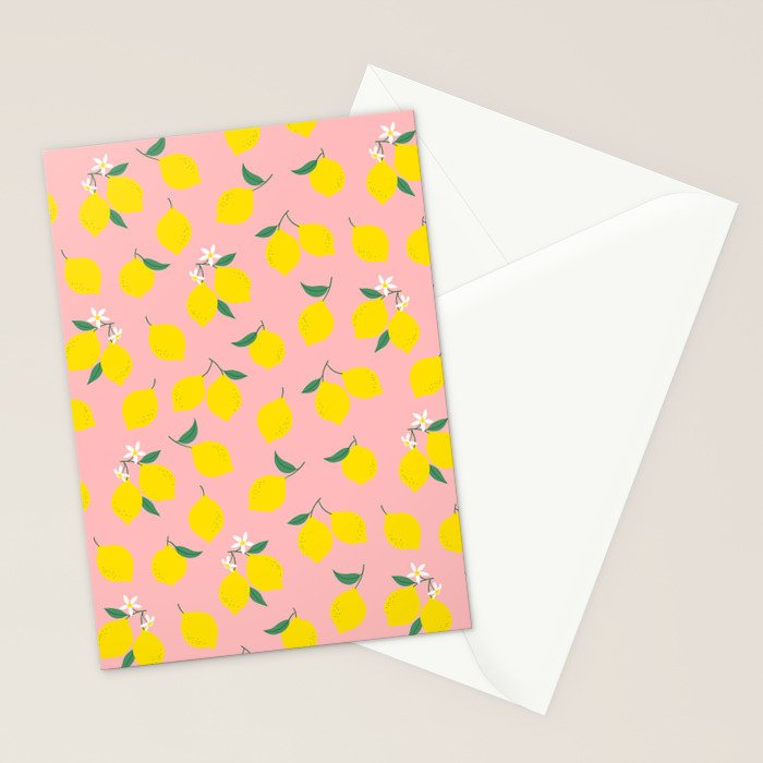 Vintage lemon fruit branch cartoon pattern Stationery Card Gallery Image 2