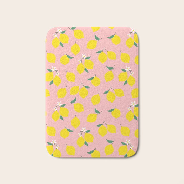 Vintage lemon fruit branch cartoon pattern Bath Mat Gallery Image 1