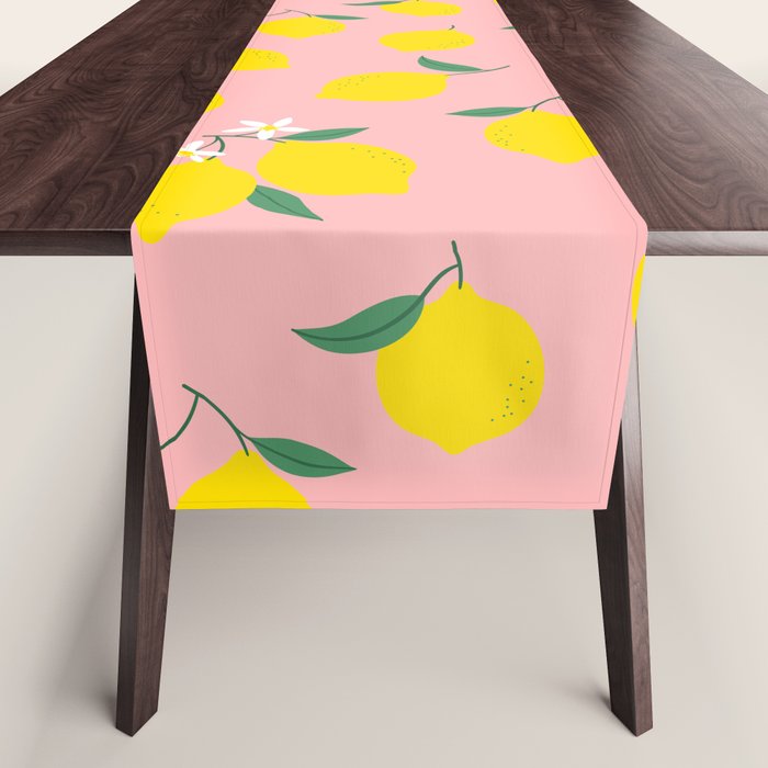Vintage lemon fruit branch cartoon pattern Table Runner Gallery Image 1