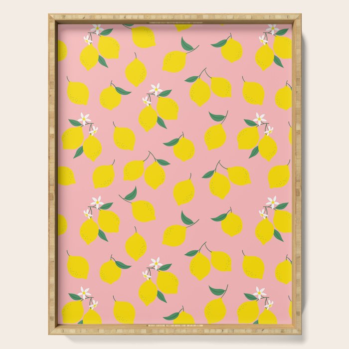 Vintage lemon fruit branch cartoon pattern Serving Tray Gallery Image 1