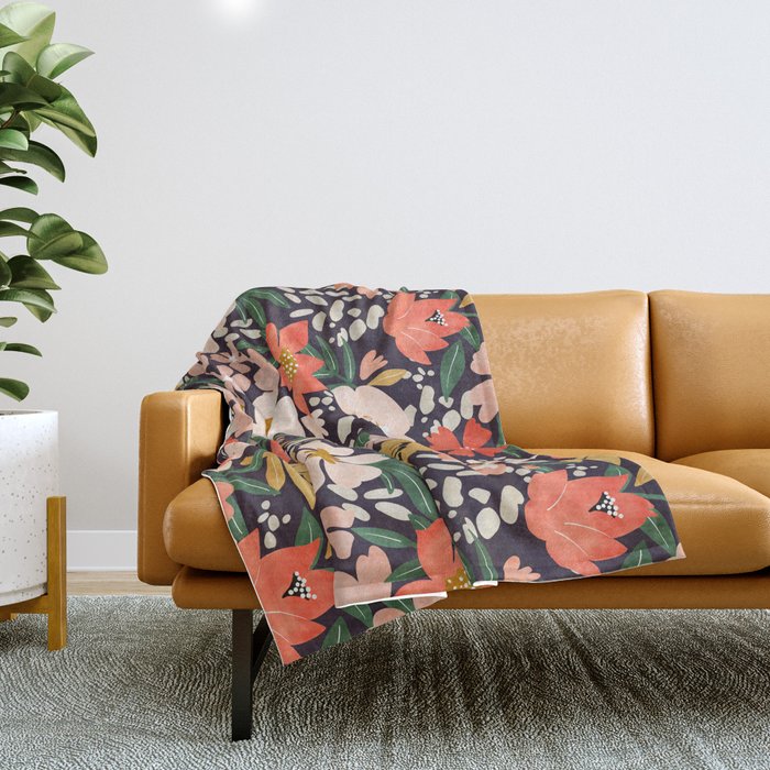 Modern meadow blooming Throw Blanket Gallery Image 1