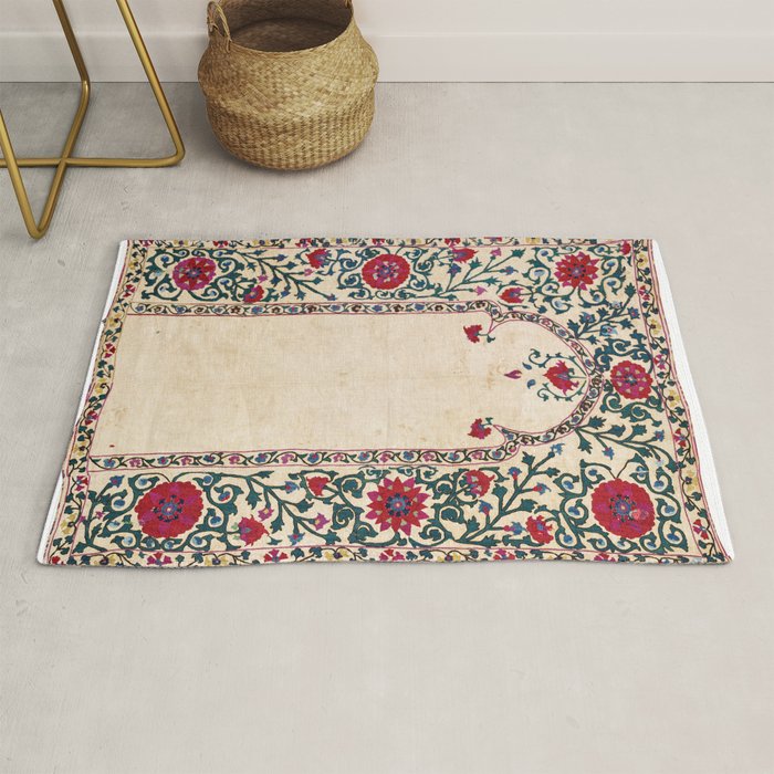 Shakhrisyabz Suzani Joynamoz Uzbekistan Floral Embroidery Print Rug Gallery Image 1