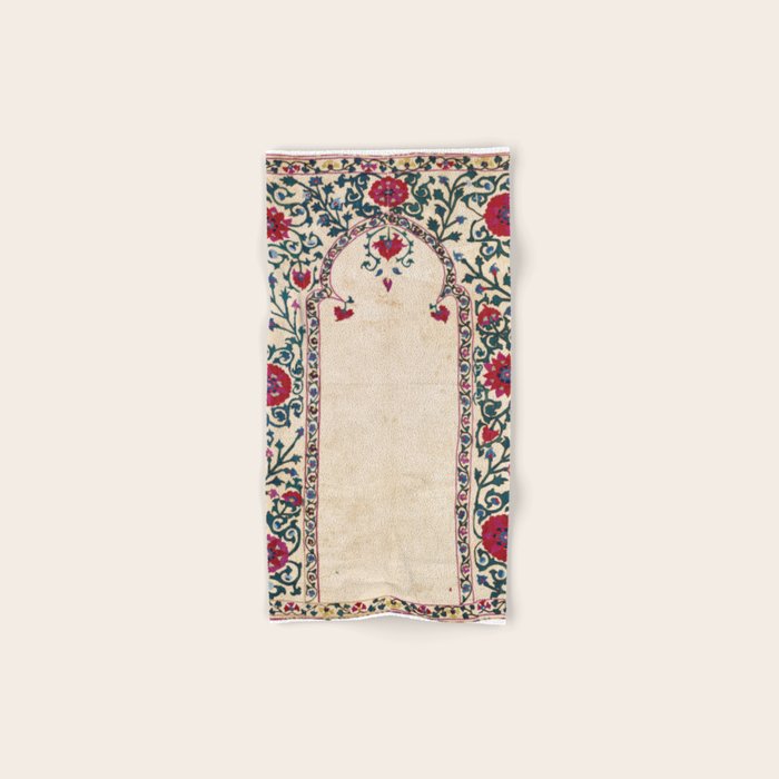 Shakhrisyabz Suzani Joynamoz Uzbekistan Floral Embroidery Print Bath Towel Gallery Image 1