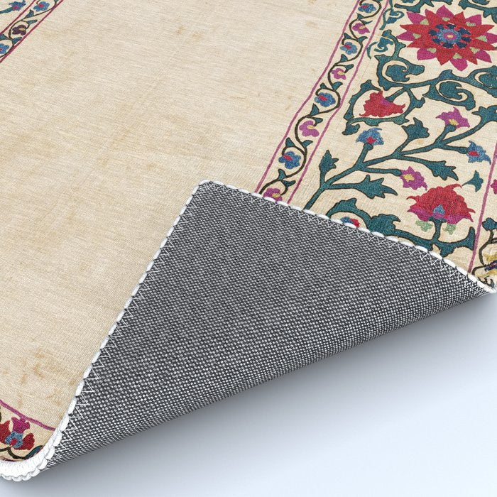 Shakhrisyabz Suzani Joynamoz Uzbekistan Floral Embroidery Print Rug Gallery Image 4