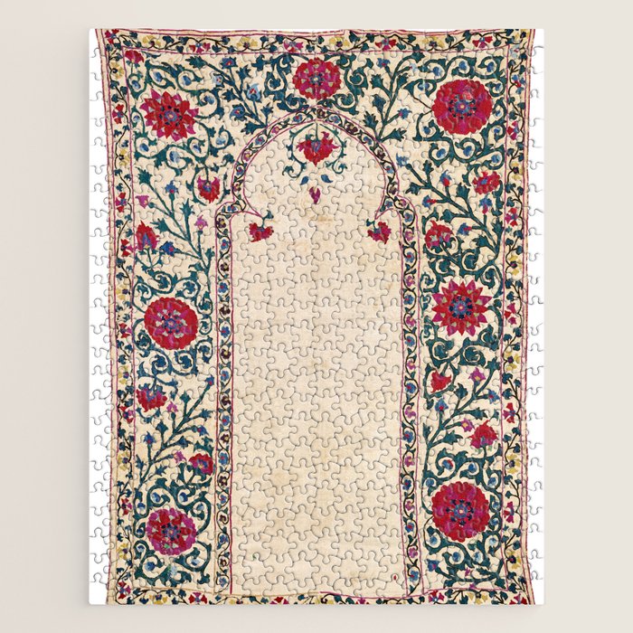 Shakhrisyabz Suzani Joynamoz Uzbekistan Floral Embroidery Print Jigsaw Puzzle Gallery Image 1