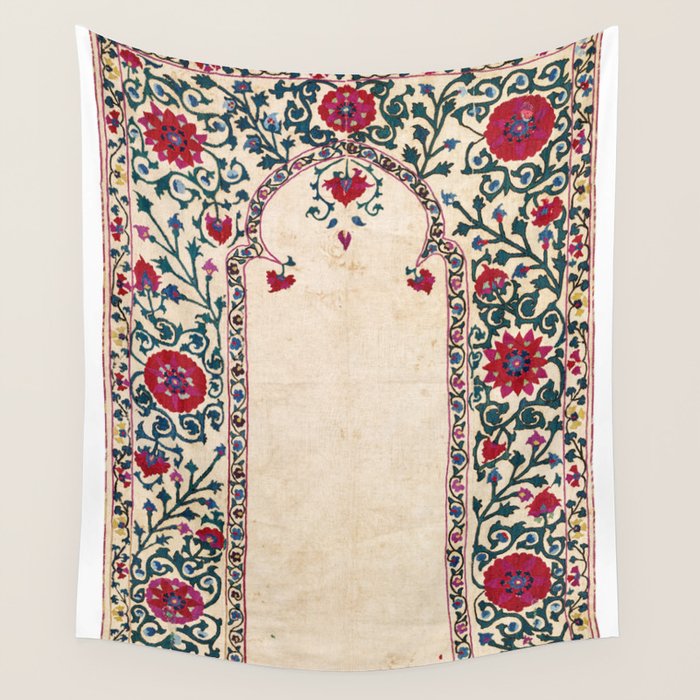 Shakhrisyabz Suzani Joynamoz Uzbekistan Floral Embroidery Print Wall Tapestry Gallery Image 4