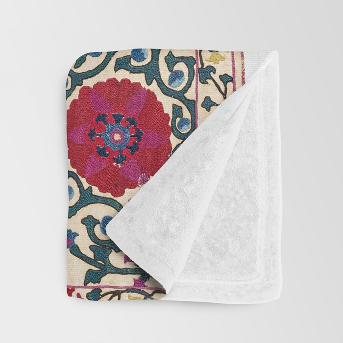 Shakhrisyabz Suzani Joynamoz Uzbekistan Floral Embroidery Print Throw Blanket Gallery Image 3