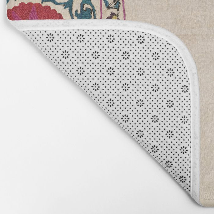 Shakhrisyabz Suzani Joynamoz Uzbekistan Floral Embroidery Print Bath Mat Gallery Image 2