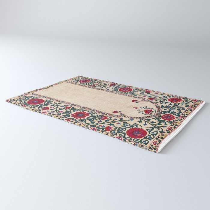 Shakhrisyabz Suzani Joynamoz Uzbekistan Floral Embroidery Print Rug Gallery Image 3