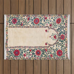 Shakhrisyabz Suzani Joynamoz Uzbekistan Floral Embroidery Print Outdoor Rug Gallery Image 1