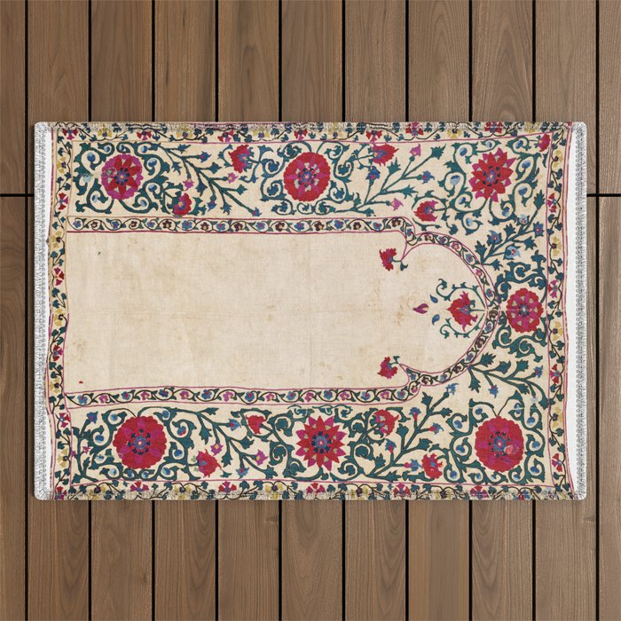 Shakhrisyabz Suzani Joynamoz Uzbekistan Floral Embroidery Print Outdoor Rug Gallery Image 1