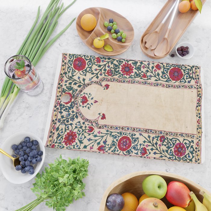 Shakhrisyabz Suzani Joynamoz Uzbekistan Floral Embroidery Print Cutting Board Gallery Image 2