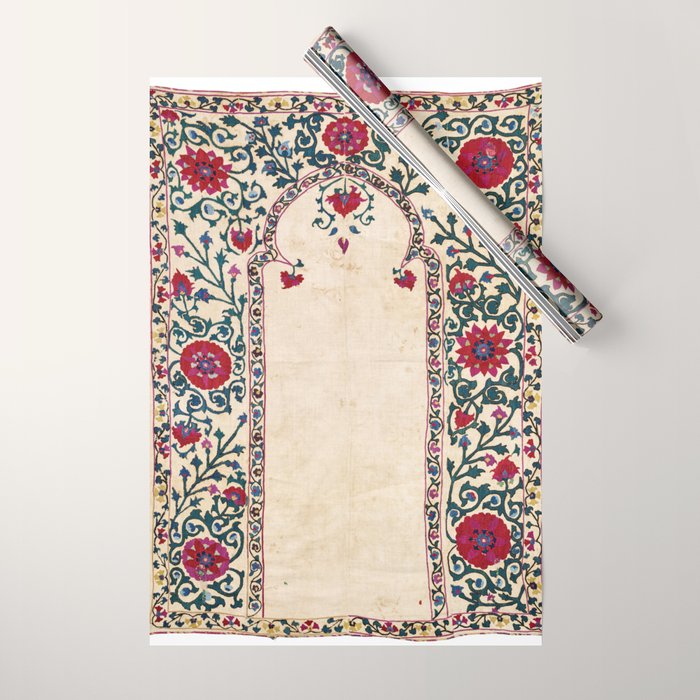 Shakhrisyabz Suzani Joynamoz Uzbekistan Floral Embroidery Print Wrapping Paper Gallery Image 1