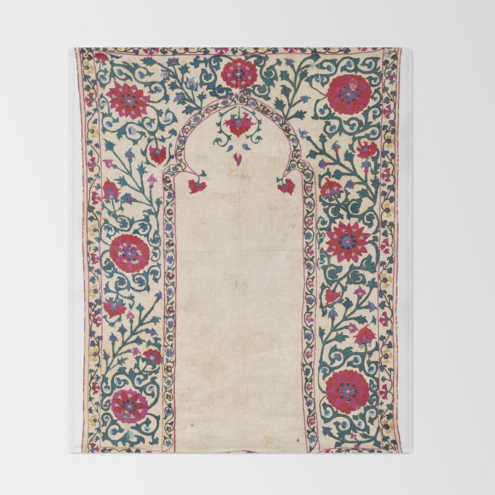 Shakhrisyabz Suzani Joynamoz Uzbekistan Floral Embroidery Print Throw Blanket Gallery Image 2