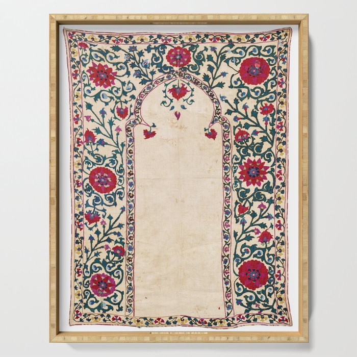 Shakhrisyabz Suzani Joynamoz Uzbekistan Floral Embroidery Print Serving Tray Gallery Image 1