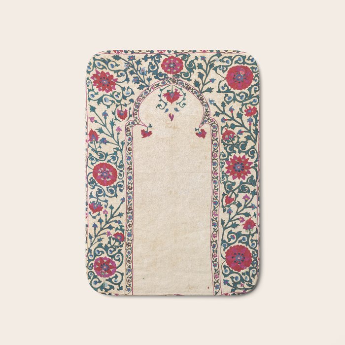 Shakhrisyabz Suzani Joynamoz Uzbekistan Floral Embroidery Print Bath Mat Gallery Image 1