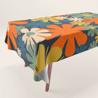 Retro 60s 70s Aesthetic Floral Pattern in Blue Mustard Orange Eucalyptus Tablecloth Gallery Image 1