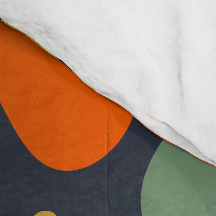 Retro 60s 70s Aesthetic Floral Pattern in Blue Mustard Orange Eucalyptus Comforter Gallery Image 4
