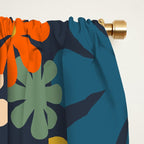 Retro 60s 70s Aesthetic Floral Pattern in Blue Mustard Orange Eucalyptus Window Curtain Gallery Image 2