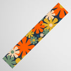 Retro 60s 70s Aesthetic Floral Pattern in Blue Mustard Orange Eucalyptus Table Runner Gallery Image 3