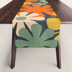 Retro 60s 70s Aesthetic Floral Pattern in Blue Mustard Orange Eucalyptus Table Runner Gallery Image 1