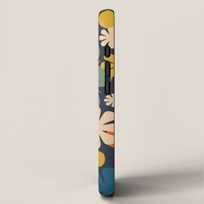 Retro 60s 70s Aesthetic Floral Pattern in Blue Mustard Orange Eucalyptus iPhone Case Gallery Image 2