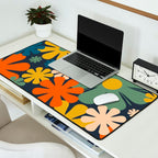 Retro 60s 70s Aesthetic Floral Pattern in Blue Mustard Orange Eucalyptus Desk Mat Gallery Image 2