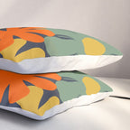 Retro 60s 70s Aesthetic Floral Pattern in Blue Mustard Orange Eucalyptus Pillow Sham Gallery Image 3