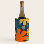 Retro 60s 70s Aesthetic Floral Pattern in Blue Mustard Orange Eucalyptus Wine Chiller Gallery Image 2