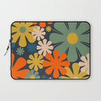 Retro 60s 70s Aesthetic Floral Pattern in Blue Mustard Orange Eucalyptus Laptop Sleeve Gallery Image 1