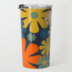 Retro 60s 70s Aesthetic Floral Pattern in Blue Mustard Orange Eucalyptus Travel Mug Gallery Image 3