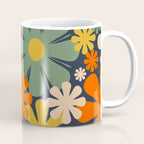 Retro 60s 70s Aesthetic Floral Pattern in Blue Mustard Orange Eucalyptus Coffee Mug Gallery Image 1