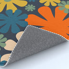 Retro 60s 70s Aesthetic Floral Pattern in Blue Mustard Orange Eucalyptus Rug Gallery Image 4