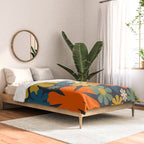 Retro 60s 70s Aesthetic Floral Pattern in Blue Mustard Orange Eucalyptus Comforter Gallery Image 2