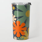 Retro 60s 70s Aesthetic Floral Pattern in Blue Mustard Orange Eucalyptus Travel Mug Gallery Image 2