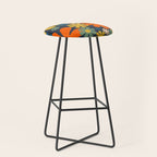 Retro 60s 70s Aesthetic Floral Pattern in Blue Mustard Orange Eucalyptus Stool Gallery Image 1