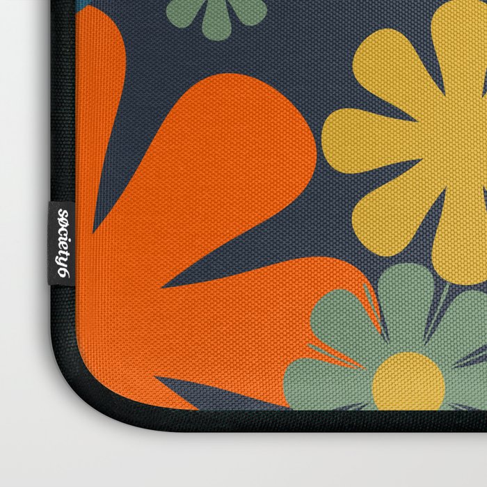 Retro 60s 70s Aesthetic Floral Pattern in Blue Mustard Orange Eucalyptus Laptop Sleeve Gallery Image 3