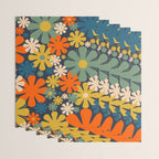 Retro 60s 70s Aesthetic Floral Pattern in Blue Mustard Orange Eucalyptus Wrapping Paper Gallery Image 3