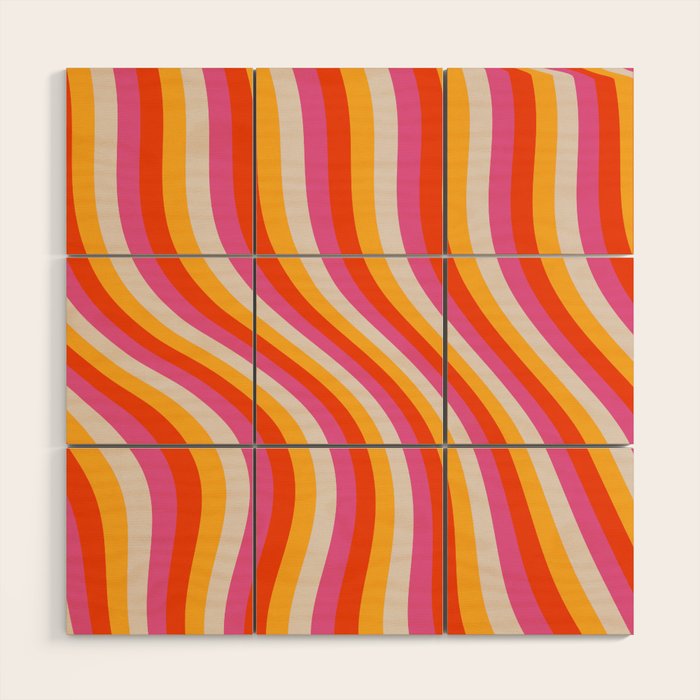 Wavy Retro Stripes Wood Wall Art Gallery Image 1