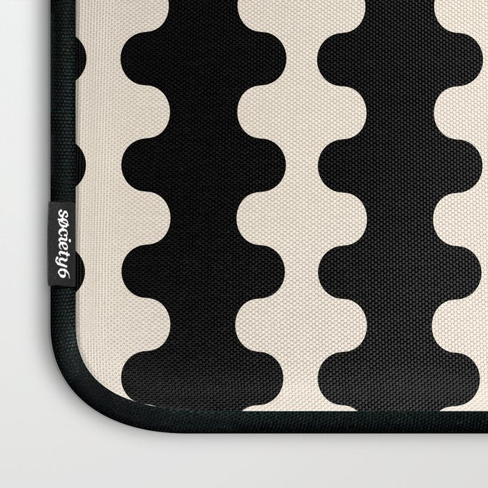 Black and Cream Ogee A-Go-Go Retro Pop Wavy Stripe Pattern Laptop Sleeve Gallery Image 3