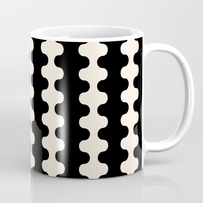 Black and Cream Ogee A-Go-Go Retro Pop Wavy Stripe Pattern Coffee Mug Gallery Image 1