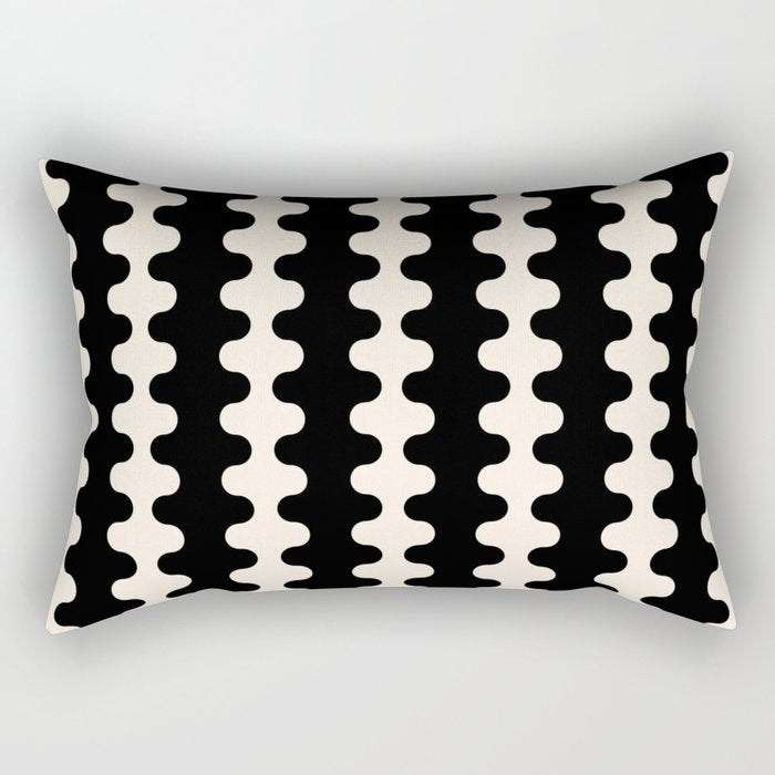 Black and Cream Ogee A-Go-Go Retro Pop Wavy Stripe Pattern Rectangular Pillow Gallery Image 1