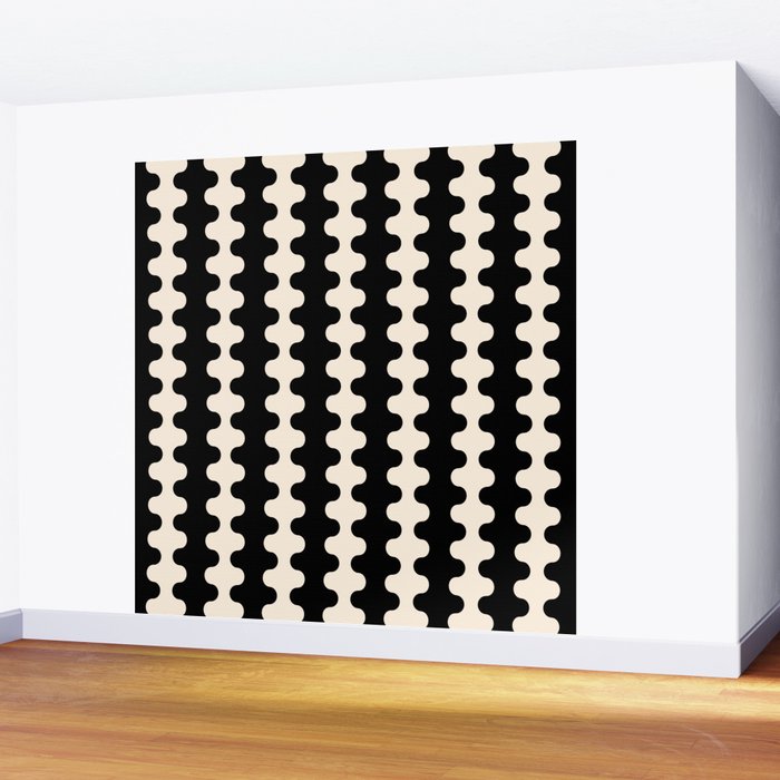 Black and Cream Ogee A-Go-Go Retro Pop Wavy Stripe Pattern Wall Mural Gallery Image 2