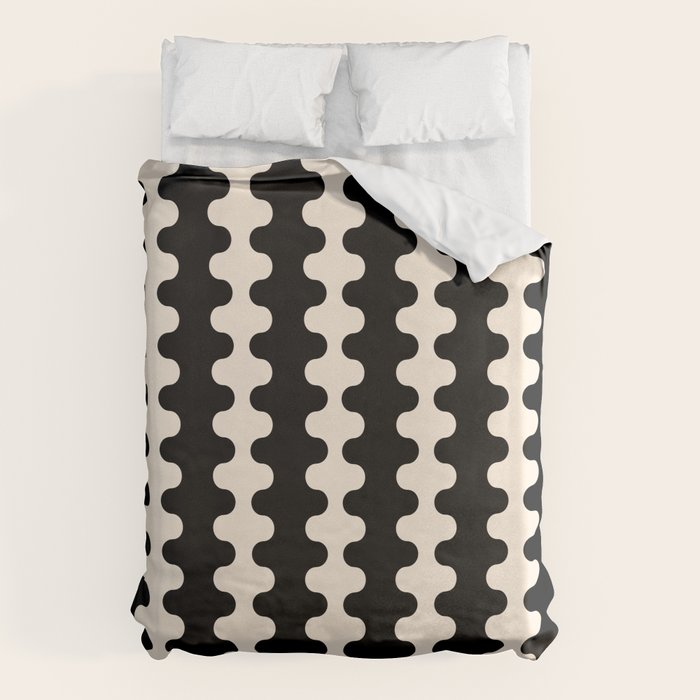 Black and Cream Ogee A-Go-Go Retro Pop Wavy Stripe Pattern Duvet Cover Gallery Image 6