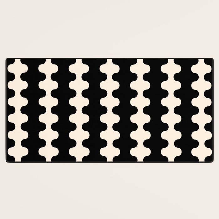 Black and Cream Ogee A-Go-Go Retro Pop Wavy Stripe Pattern Desk Mat Gallery Image 3
