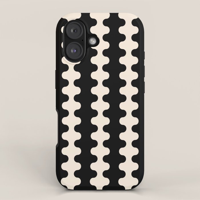 Black and Cream Ogee A-Go-Go Retro Pop Wavy Stripe Pattern iPhone Case Gallery Image 1